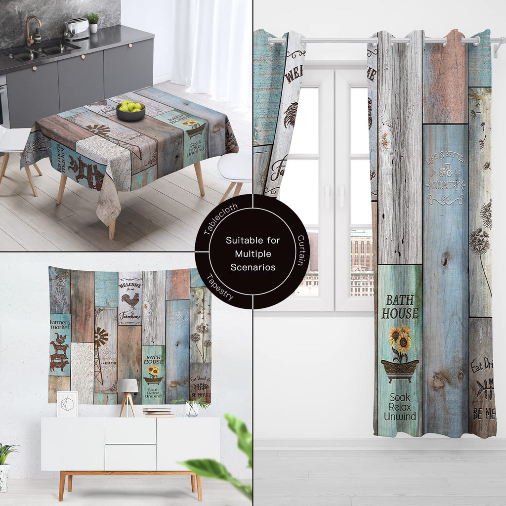 Farmhouse Rustic Set Vintage Country Shower Curtains Wood Farmhouse Bathroom Decor Polyester Fabric-72" x 72"