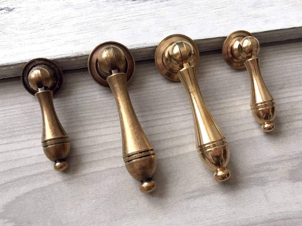 Brass Drawer Knob Single Drop Pull Knob Drawer Pull Pendant Dresser Pull Handles Antique Bronze (Large, Antique