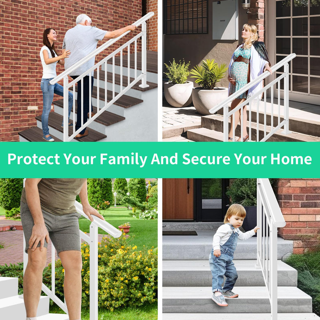 2-Step White Metal Handrail for Outdoor Steps