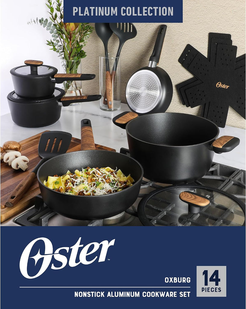Platinum Oxburg 14 Piece Forged Aluminum PFA Free Non-toxic Premium Ceramic Non Stick Interior Cookware & Kitchen