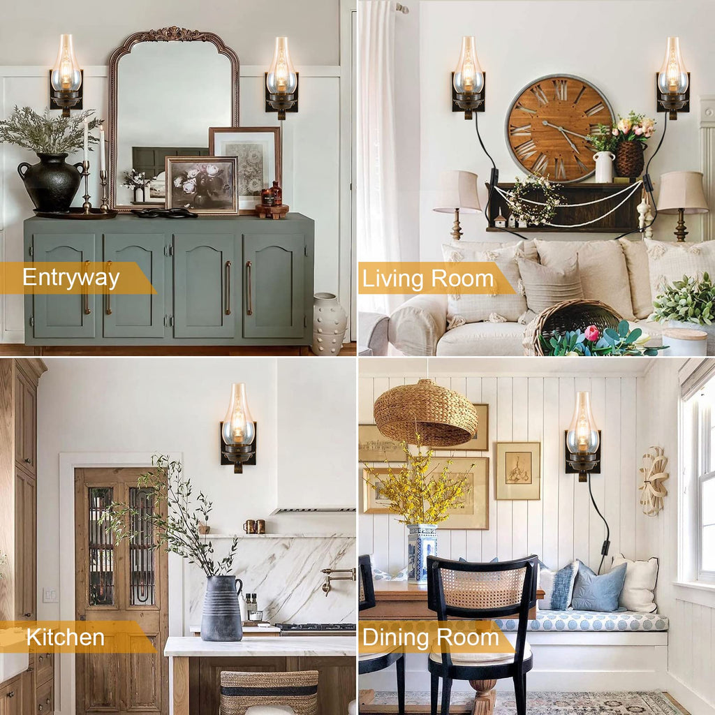 Wall Sconces Sets of 2, Oil Rubbed Bronze Plug in Wall Sconce, Retro Rustic Wall Lamps, Sconces Wall Lighting with