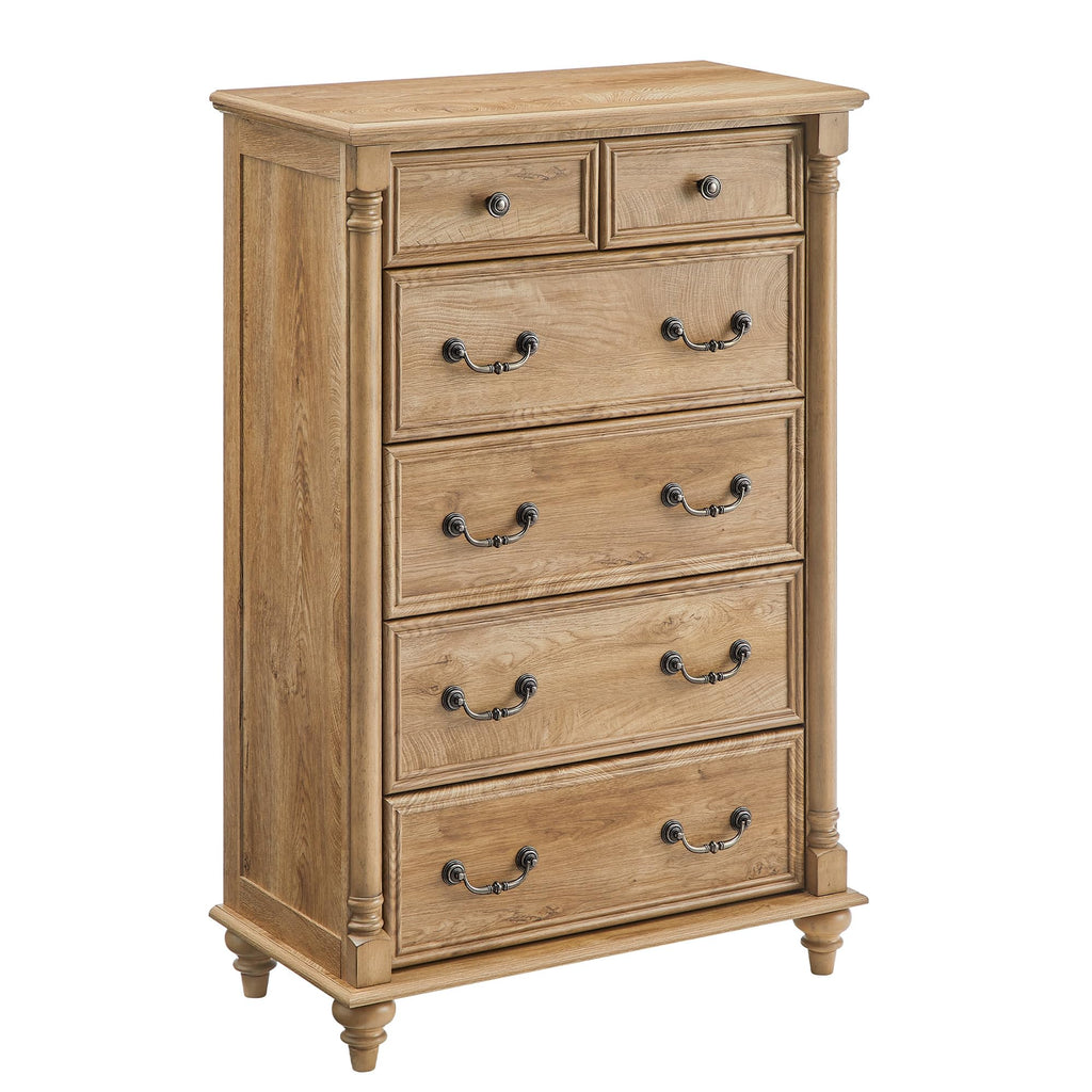 Farmhouse 6-Drawer Dresser with Solid Wood Feet, Light Tree Knot