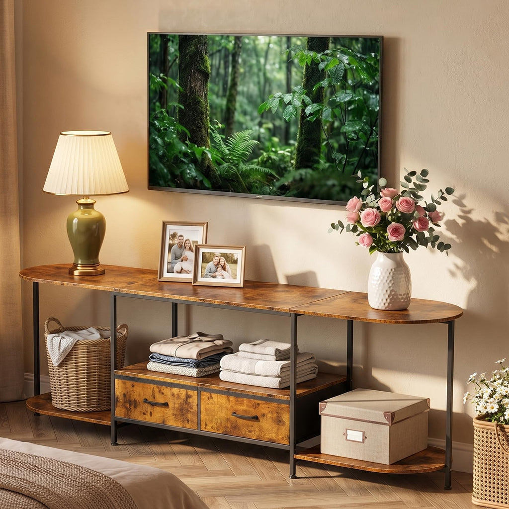 70.8" TV Stand for TVs up to 75 Inches, Curved Edge Media Console & Entertainment Center with 2 Fabric Drawers