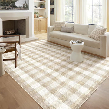 Checkered Area Rug, 8x10, Beige