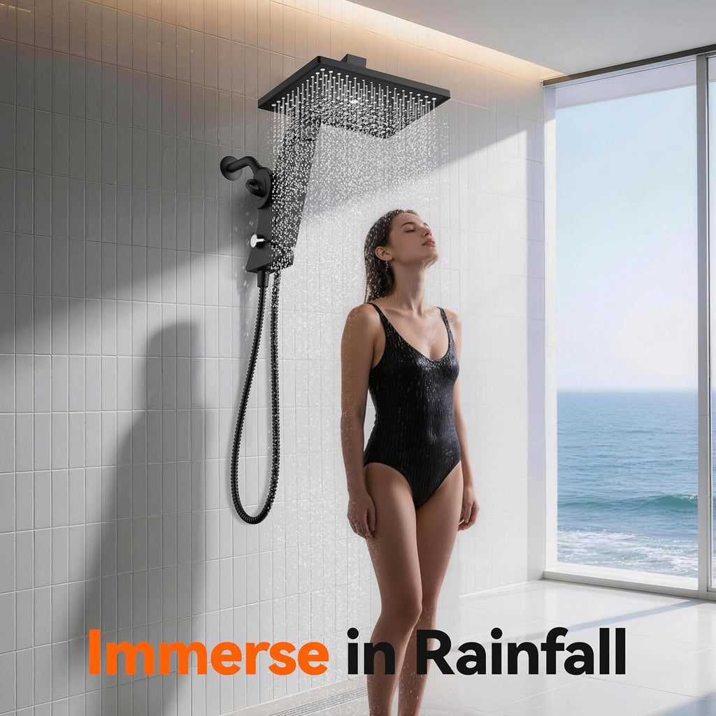 Filtered Rain Shower Head with Handheld Combo High Pressure 12'' Rainfall Shower Heads & Hidden Detachable Wand Dual