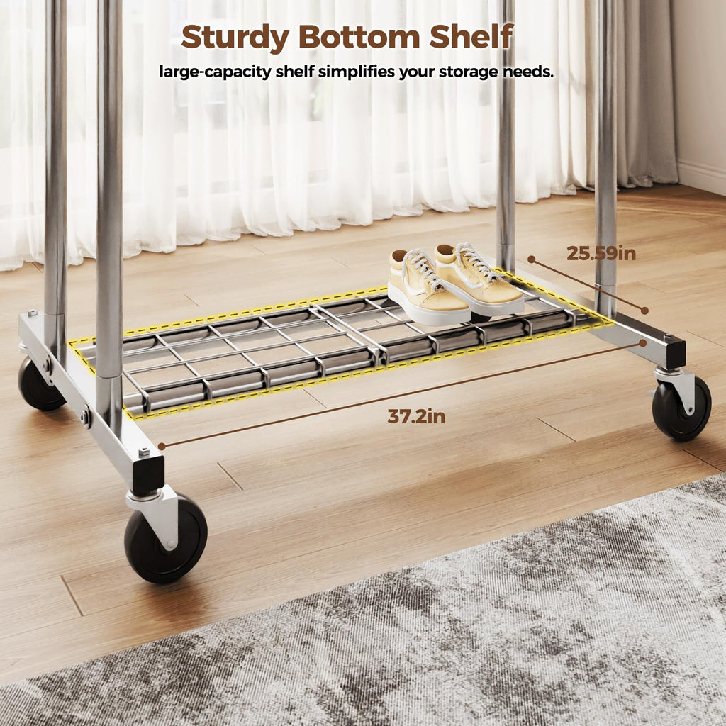 Heavy Duty Clothes Rack, Rolling Clothing Rack for Hanging Clothes with Shelves Load 700LBS, Portable Garment Wardrobe