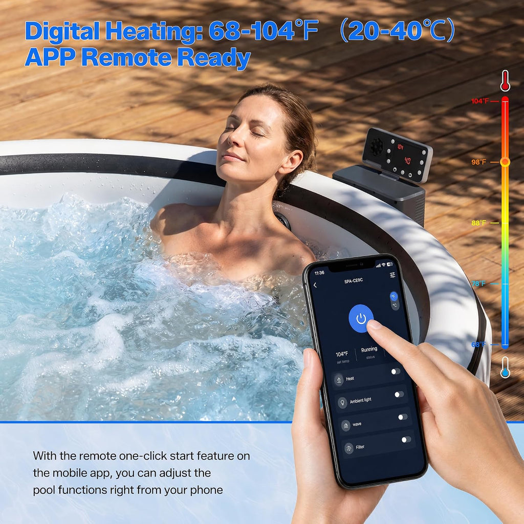 Inflatable Hot Tub 6 Person, Portable Massage Family Spa with App Control | 360° bubble massage spa ,No installation