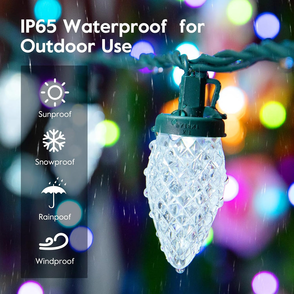 2 Pack Total 132ft 200LED Outdoor C9 LED Christmas String Lights, Plug-in Connectable Waterproof Roofline String