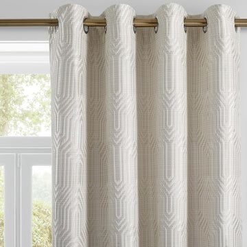 Beige and Silvery 100% Blackout Jacquard Geometric Pattern Curtains,52 Inch Wide 84 Inches Long 2 Panels, Thermal