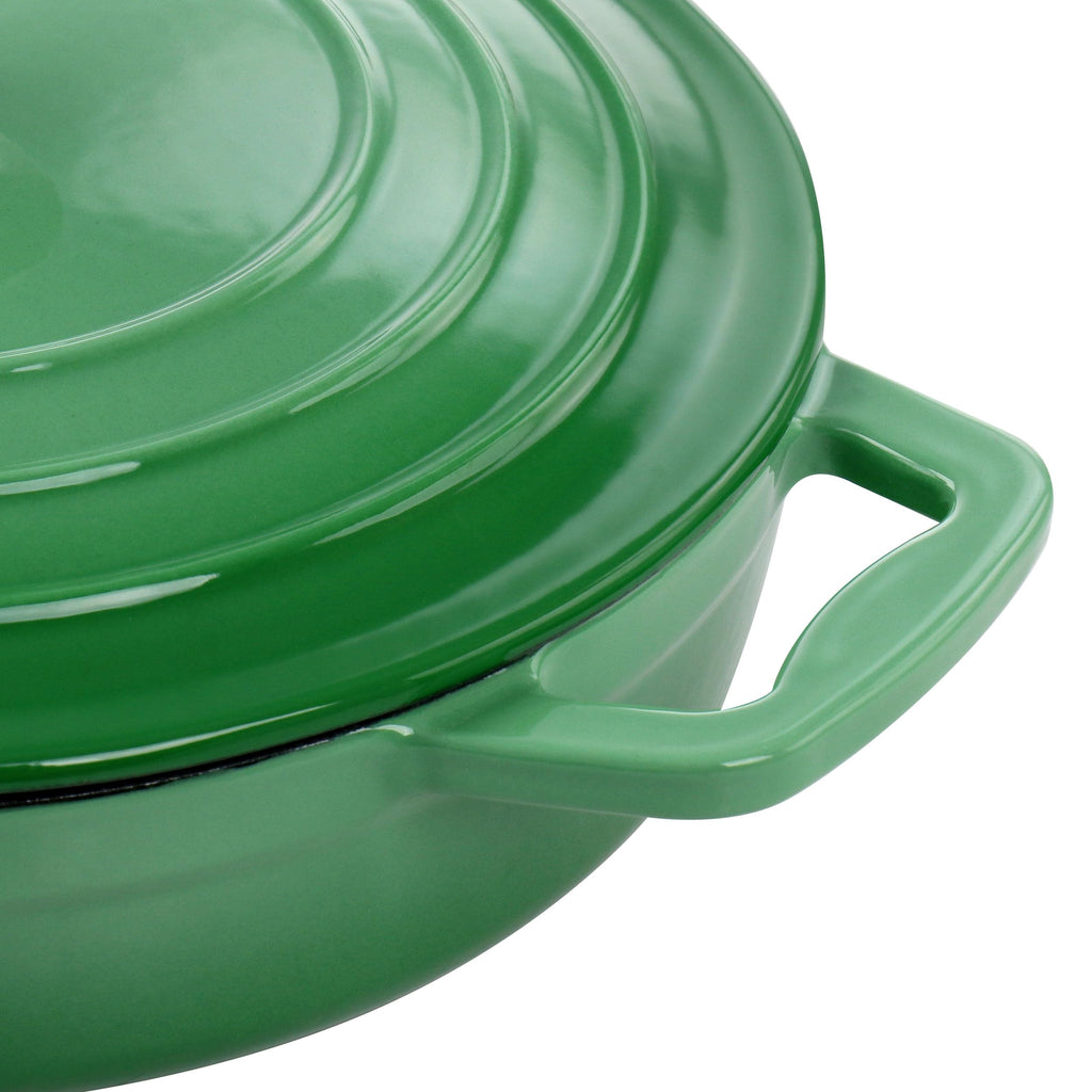 2 Quart Round Enameled Cast Iron Braiser Pan (Green)