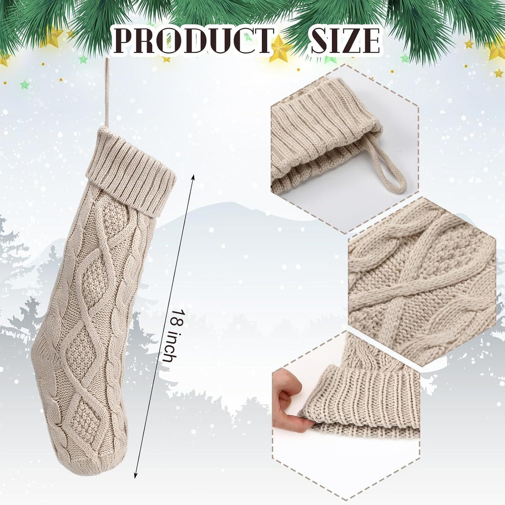 Cable Knit Christmas Stockings 18 Inch Farmhouse Large Rustic Neutral Knitted Stockings Ornaments Hanging Xmas - Set of 4