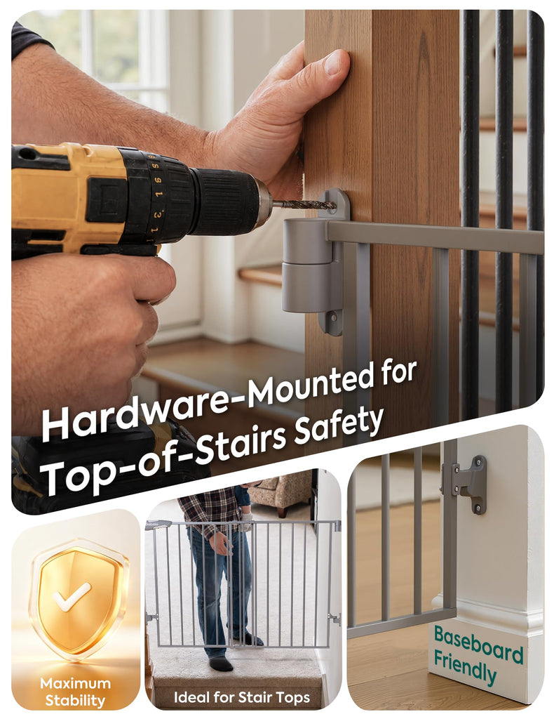 31.5-55" Extra Wide No Bottom Bar Baby Gate, 28" H, Grey