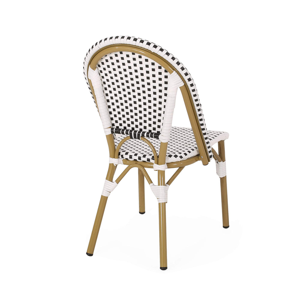 Philomena Outdoor French Bistro Chair (Set of 2), Black + White + Bamboo Print Finish