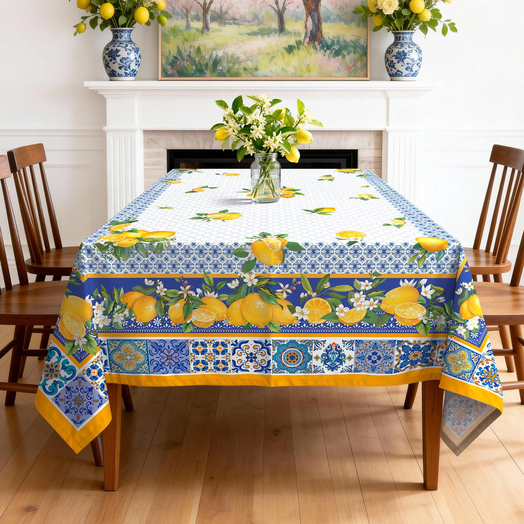 Capri Lemon Tablecloth 60 x 84 Inch Rectangular, Italian Style