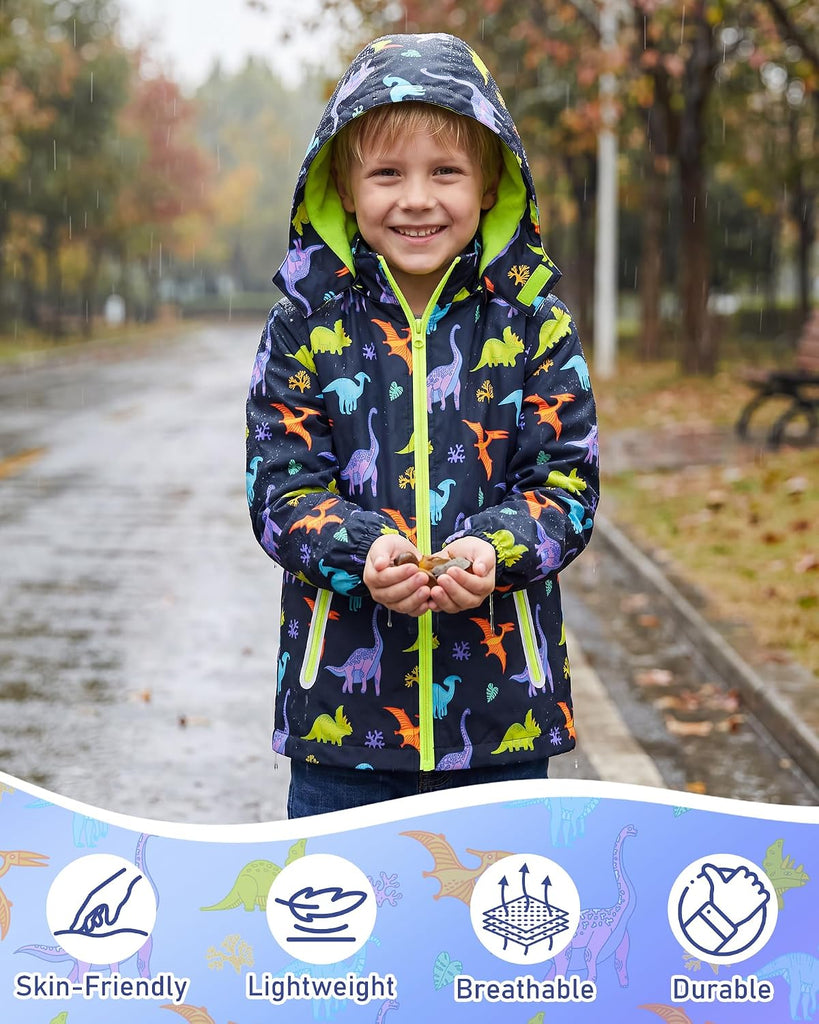 Boys Rain Jacket Raincoat for Boys Rain Coat Kids Rain Jacket Lightweight Hooded Fleece Lined Windbreaker