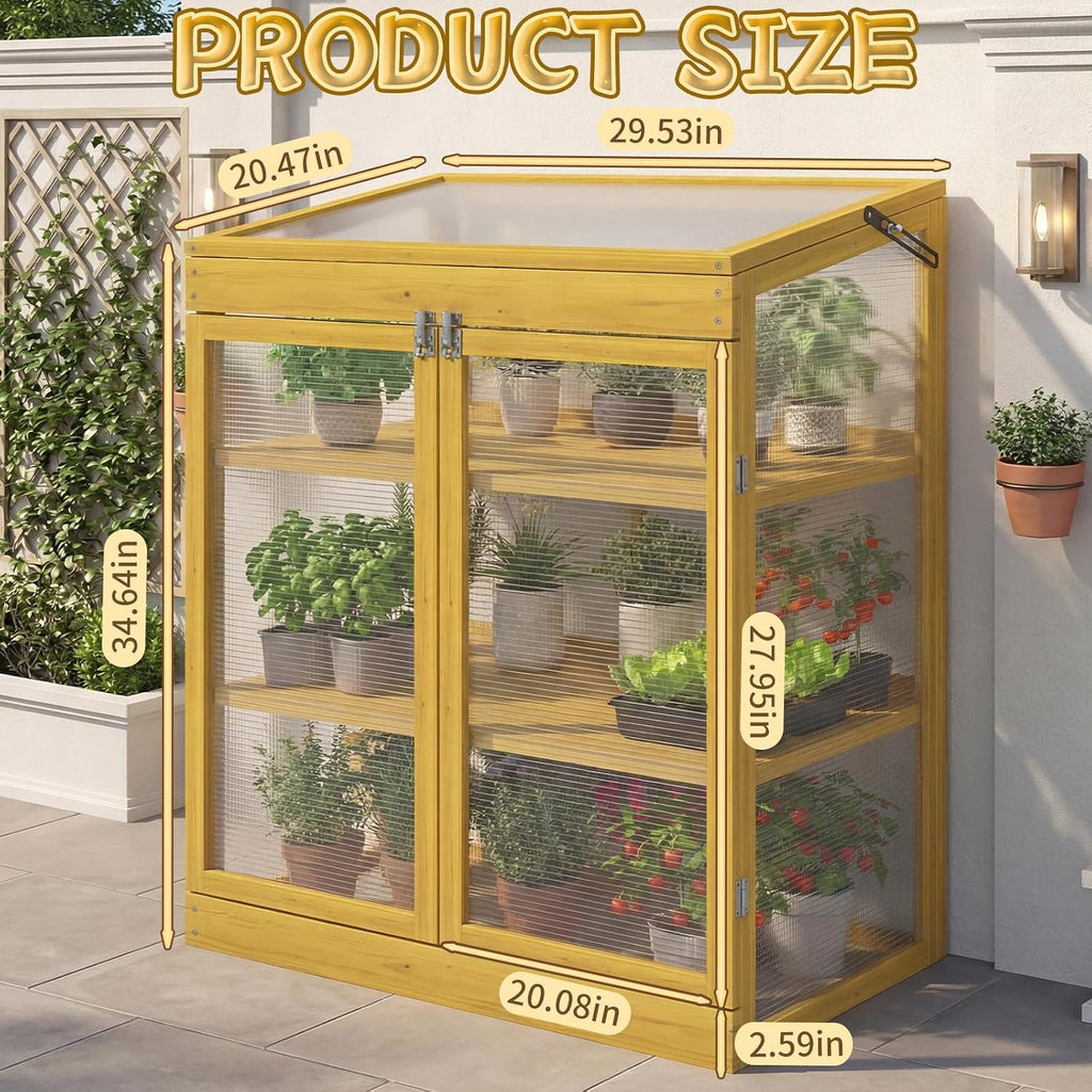 Wooden Cold Frame Greenhouse, Garden Portable Mini Solid Wood Greenhouse Cabinet with Transparent Flip-Top Roof