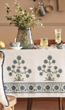 Designer Vintage Small Blue Rectangle Table Cloth,Linen Leaves Pattern Floral Tablecloth,Farmhouse F