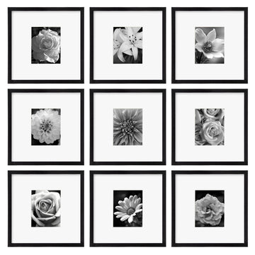 Picture Frames Set of 9, 20x20 in, Acrylic Cover, Black