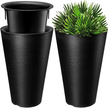 Set of 2 Tall Outdoor Planters 12 x 18 Inch Large Resin Outdoor Planters for Front Porch Flower Round Floor