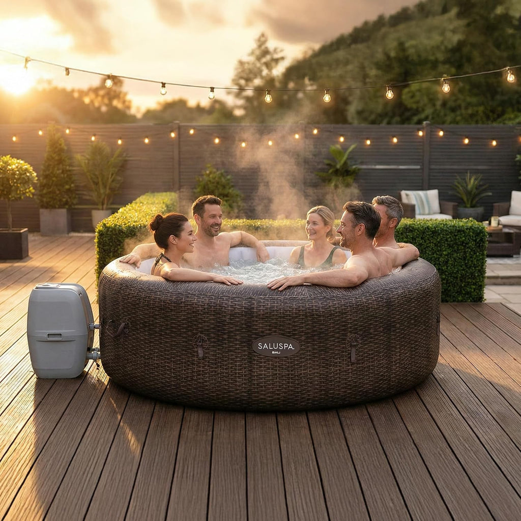 SaluSpa Bali 5 to 7 Person Inflatable Hot Tub, Round Energy-Efficient Portable Outdoor Spa with 180 AirJets, 85" x 28"