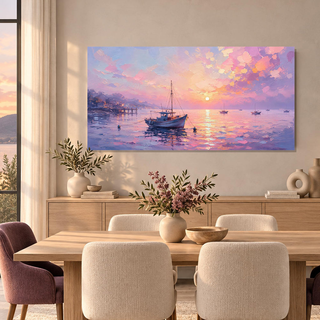 Sailboat Pink Ocean Sunset Canvas Wall Art 40"x20"