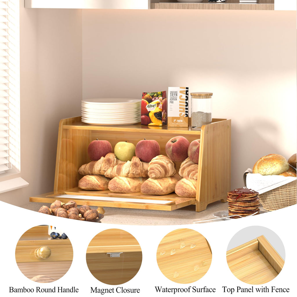 Countertop, Vintage Wooden Counter Breadbox, Bamboo Bread Storage Container Bin made Bread, Small Farmhouse Corner