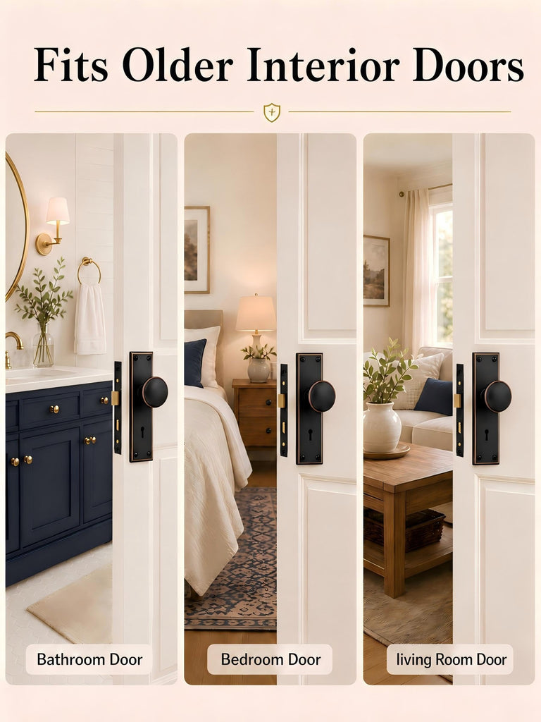 Oil Rubbed Bronze Vintage Mortise Lock Set with Round Door Knobs
