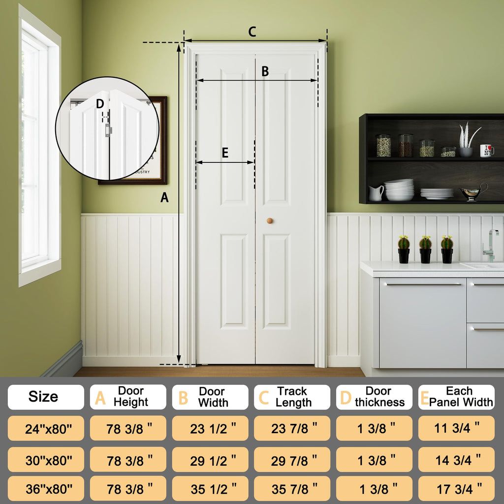 30 in.x 80 in. Bifold Closet Door, 2 Panel White Primed Bifold Door
