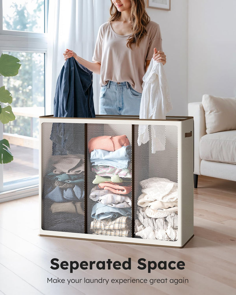 Large Laundry hamper 3 Section with Lid, 180L Laundry Basket