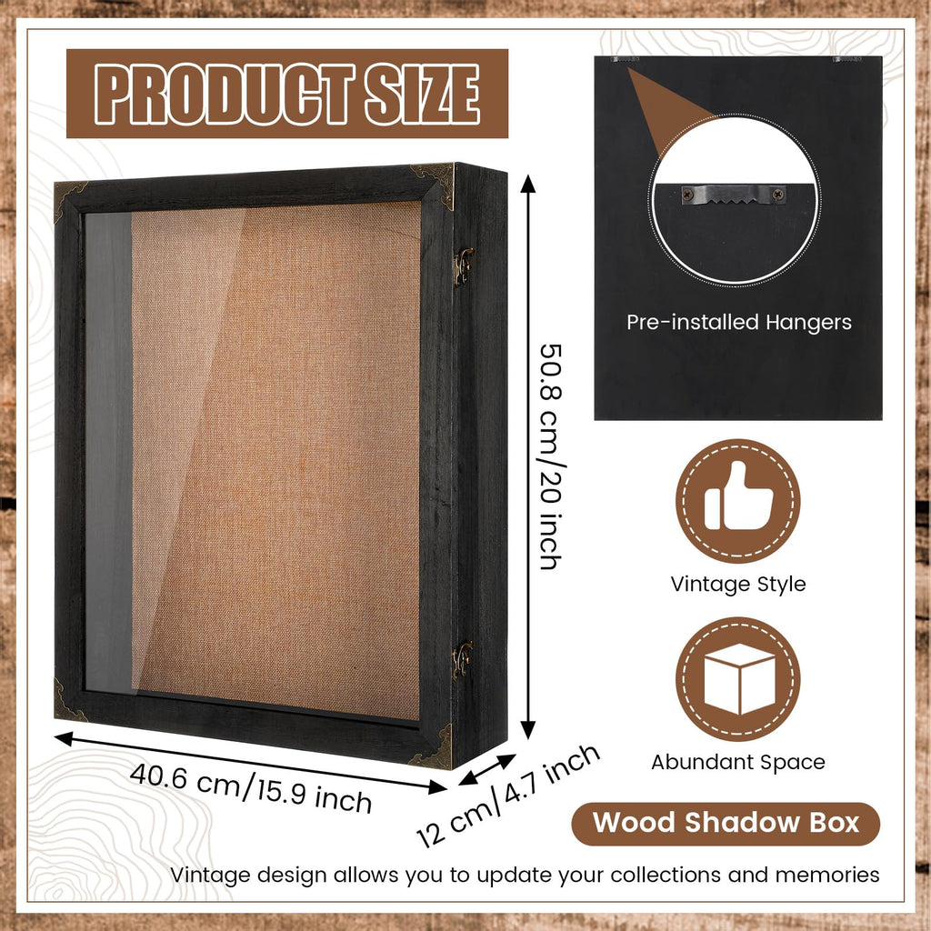 4.7" Extra Deep Shadow Box Frame Display Case, Black, 16x20 Inch