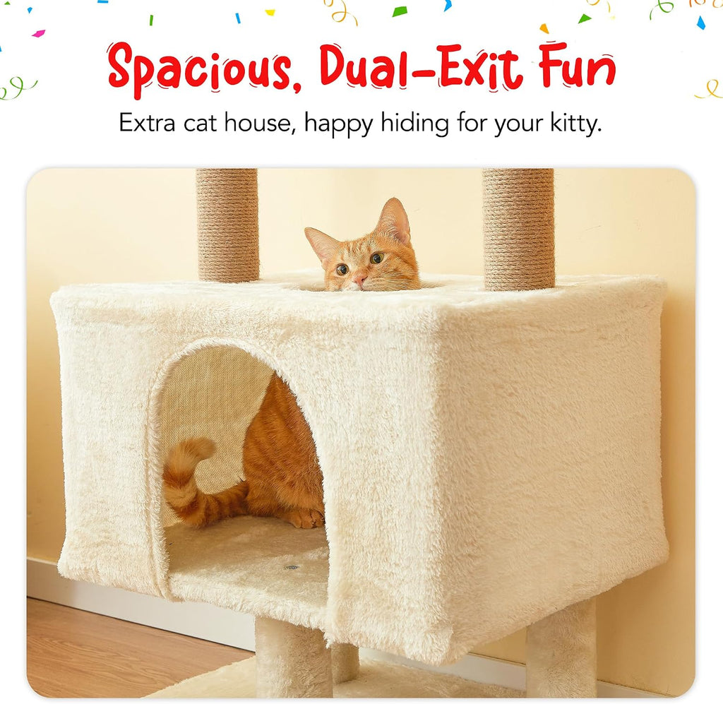 Cat Tree, Floor to Ceiling Cat Tower Adjustable Height [92.9-102.4 in=235-258cm], 7 Tiers Cat Climbing Play House