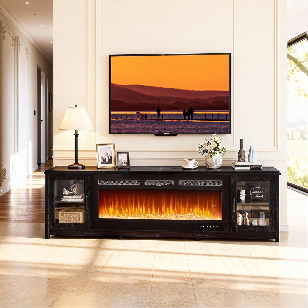 80" Fireplace TV Stand, Modern 50" Smart Fireplace Fire Place TV Console, Adjustable Entertainment Center with