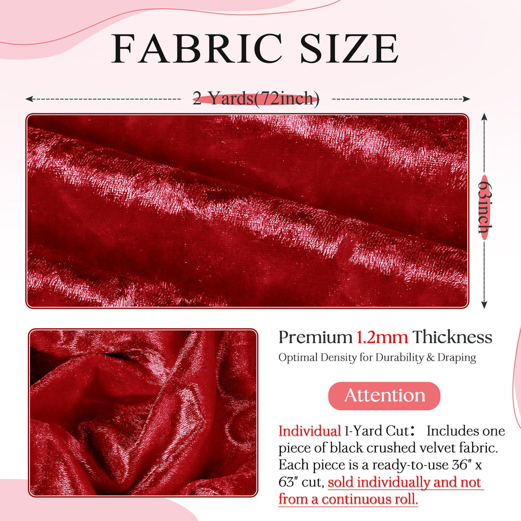 2 Yard 63" Wide Red Stretch Crushed Velvet Fabric