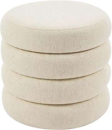 19.5" Storage Ottoman Round, Vanity Stools , Linen Pouf Ottoman with Removable Lid, Modern Ottoman Stool for Girls