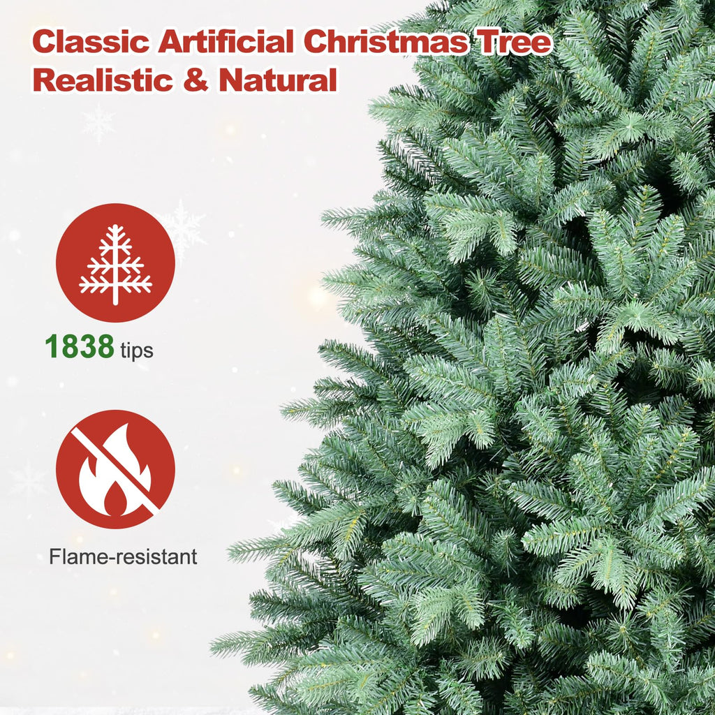 7 Ft Blue Spruce Artificial Christmas Tree, Hinged Unlit Xmas Trees with 1390 PE&PVC Mixed Branch Tips, Home Holiday