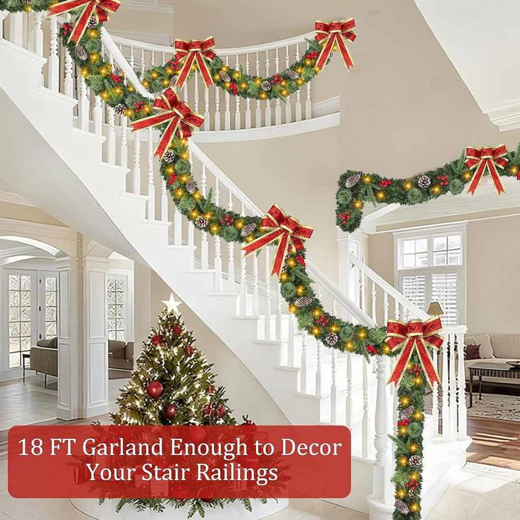 Super Long 18 Ft Prelit Christmas Garland with Lights for Outdoor Indoor