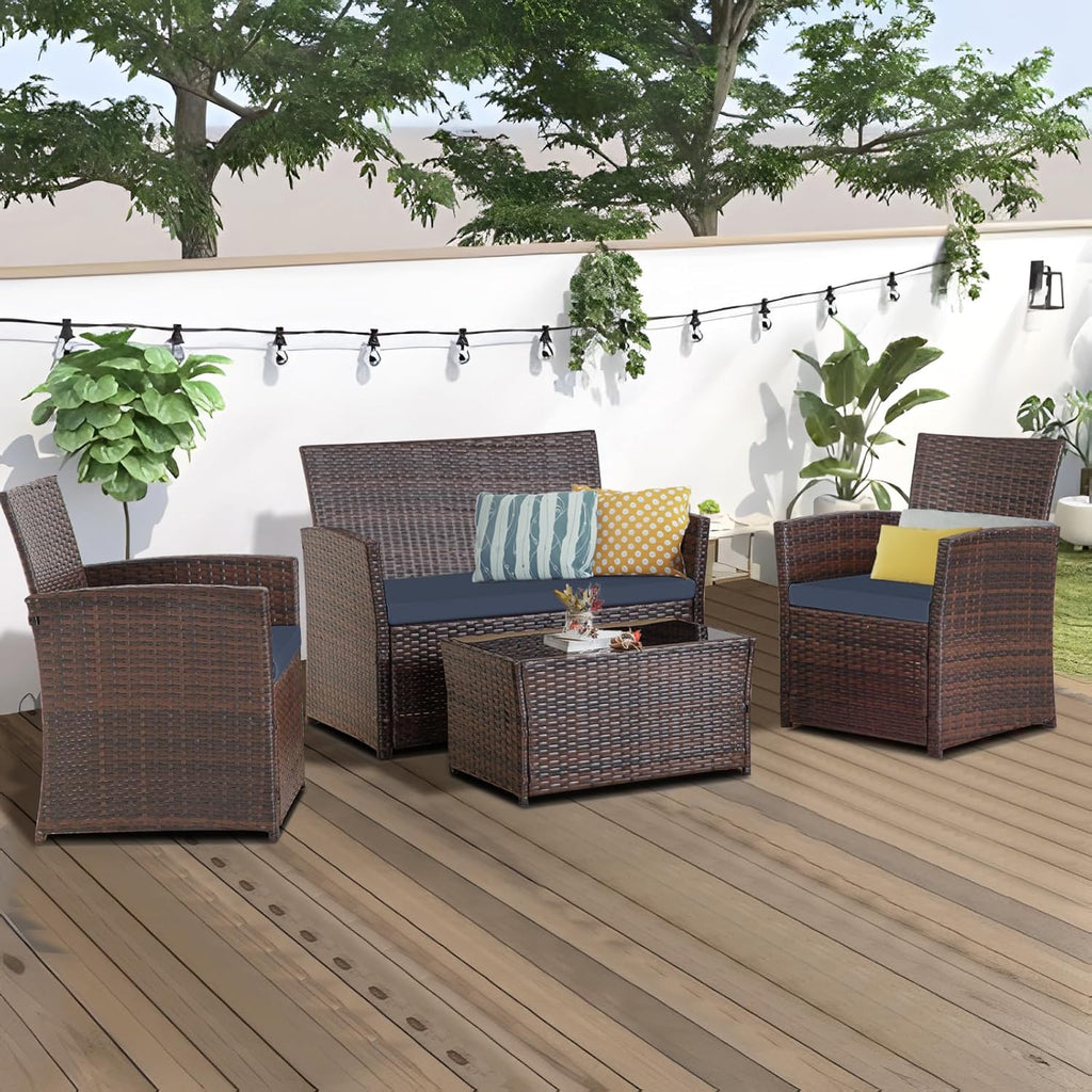 4 Piece Outdoor Patio Furniture Sets, Patio Sectional Furniture Conversation Sofa Set