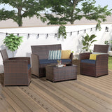 FHFO 4 Piece Outdoor Patio Furniture Sets, Patio Sectional Furniture Conversation Sofa Set