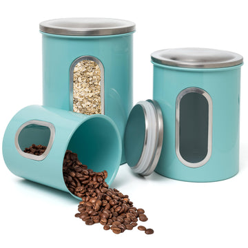 3-Pcs Aqua Blue Canisters Set Storage Airtight Jars