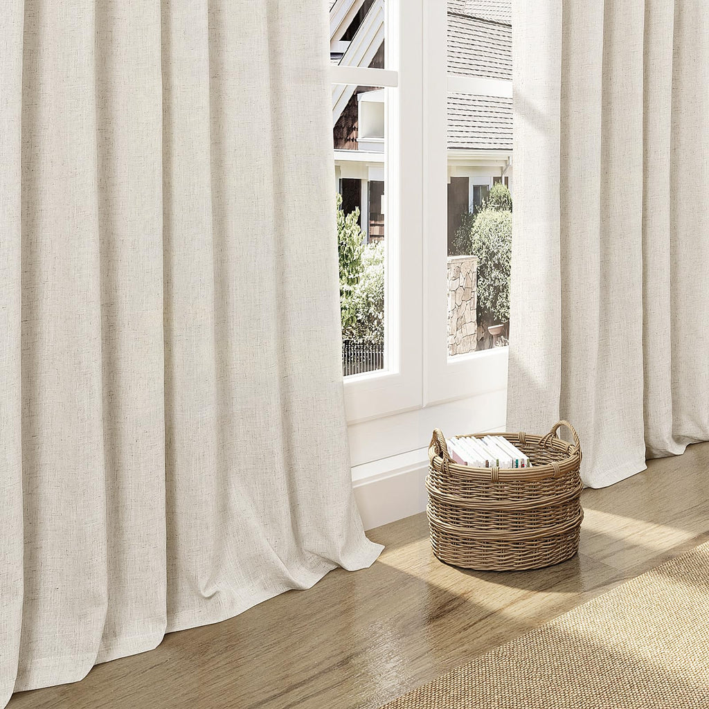 Warm Beige Linen Curtains 63 Inches Long 2 Panel Sets Bedroom Rod Pocket Back Tab Light Filtering Drape Window Short