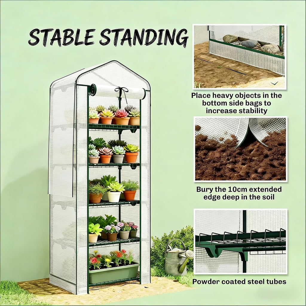 Portable Greenhouses for Outdoors, Mini Greenhouse with 5-Tier Shelf, | Portable outdoor greenhouse with double-layer