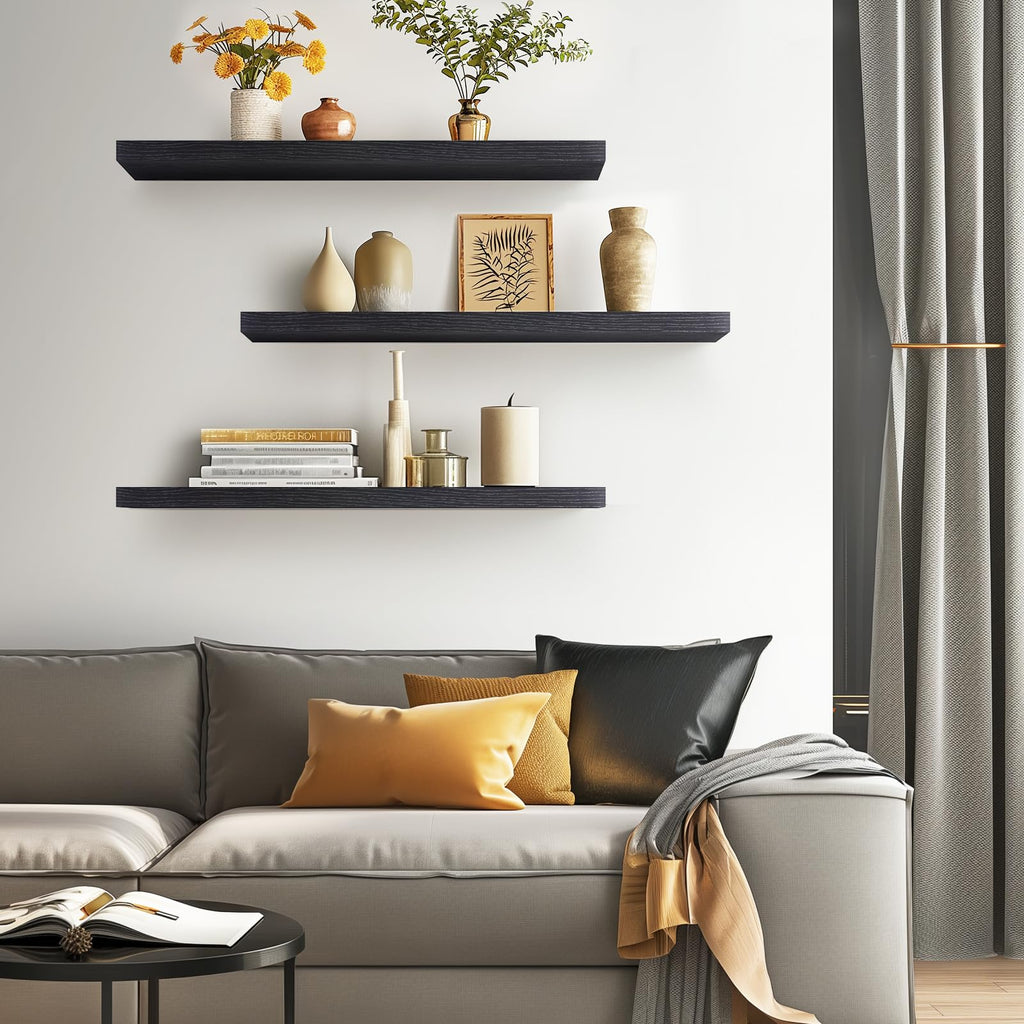 Black Floating Shelves 35.4in, Set of 3, Wall Mounted for Wall Decor