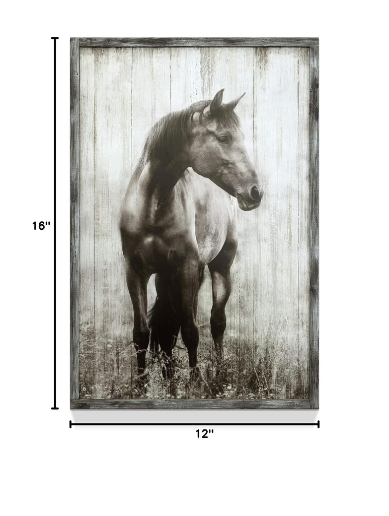 Wood Horse Framed Wall Art Western Artwork 16x12 Inch