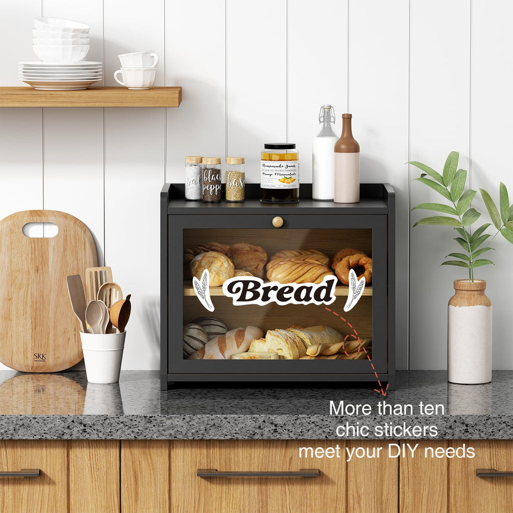 Countertop, 2 Tier Large Breadbox Modern Black