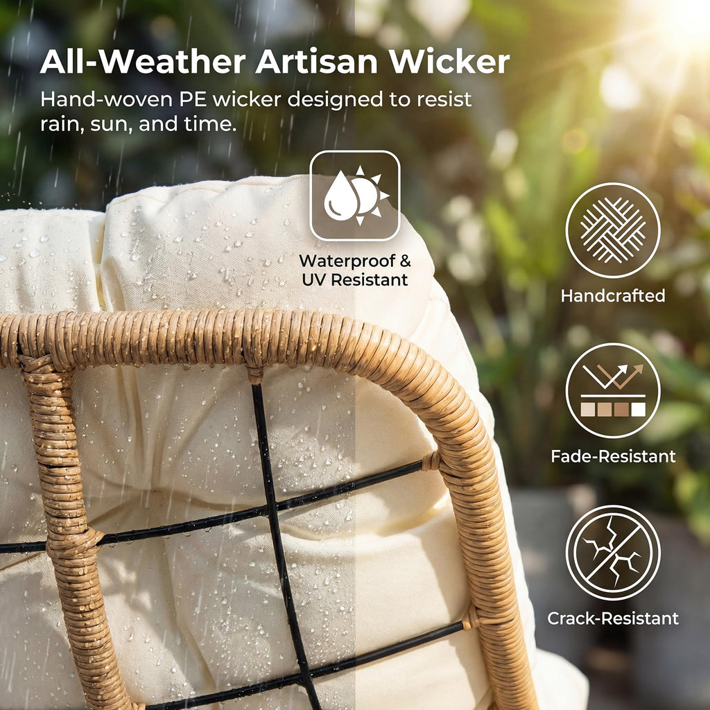 Oversized Double Rocking Papasan Chair with Thick Cushion, 2 Person Big Wicker Outdoor Comfy Recliner, Extra Large