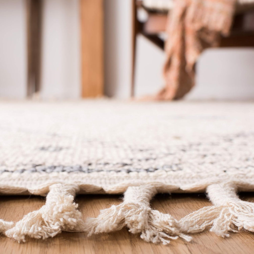 Marrakech Collection Accent Rug - 4' x 6', Ivory & Grey, Handmade Moroccan Boho Tribal Tassel, Ideal for High Traffic