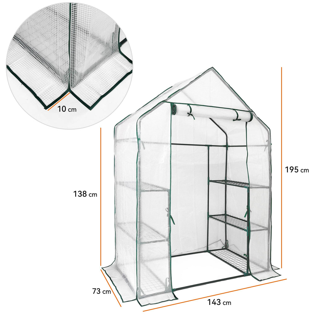Walk in Greenhouse with 3 Tier 6 Shelves, 2 More Bottom Shelves Reinforced Plant House, Growhouse/Green House for