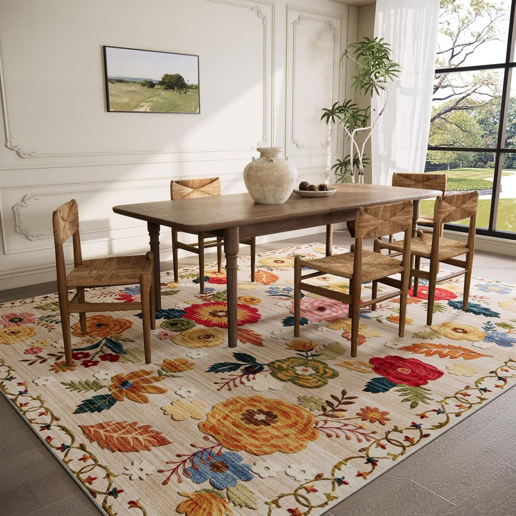 5x7 Area Rugs for Living Room: Machine Washable Rug for Bedroom Non Slip Low Pile Soft Faux Wool Non Shedding