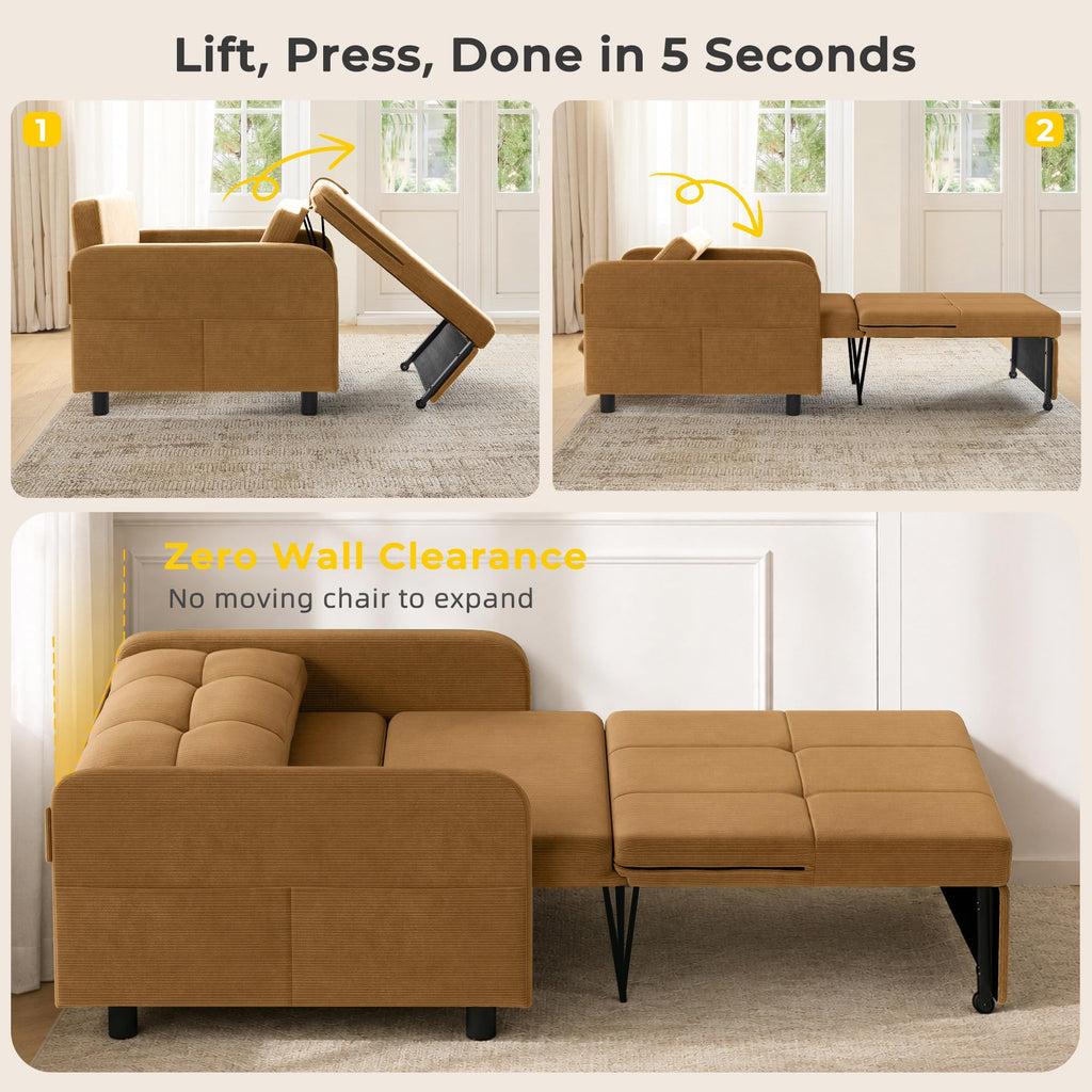 Deep Seat Sleeper Chair Bed, Zero Wall Clearance