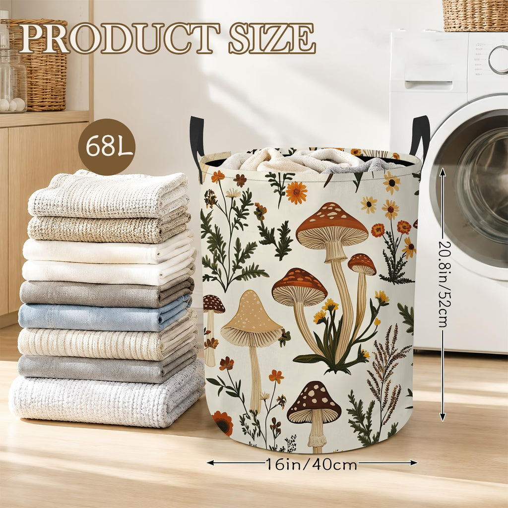 Mushroom Flower Laundry Basket, Foldable Oxford Cloth Botanical Garden Laundry Hamper with Handles, Tote Bag Clothes